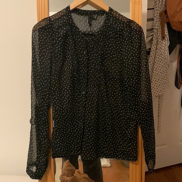 H&M Sheer Polka Dot Dress Shirt 6 Button Down Top Womens Chiffon Collarless - Picture 2 of 7